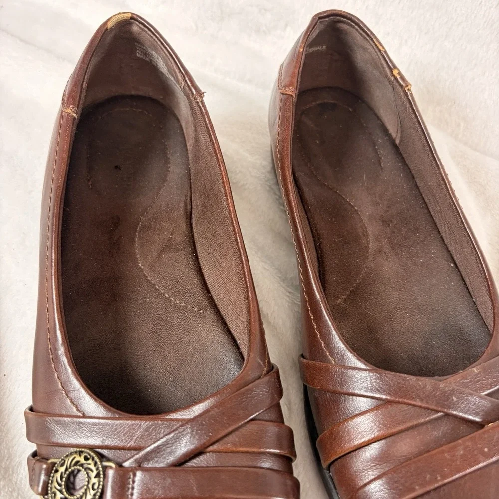 Kim Rogers Gamlin Comfort Ballet Flats Brown Crossover Strap Office Casual 6 1/2